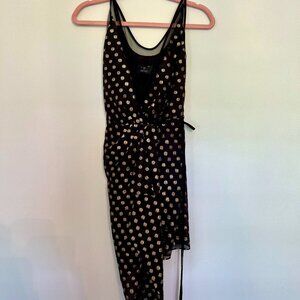 Barneys New York Black and Gold Wrap Cocktail Dress Sz 0